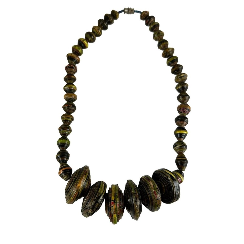 Handcrafted African Paper Bead Necklace 22 Inches Long